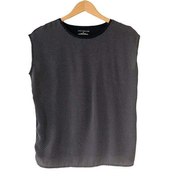 Ann Taylor Factory blouse small polka dots navy blue sleeveless - Picture 1 of 12